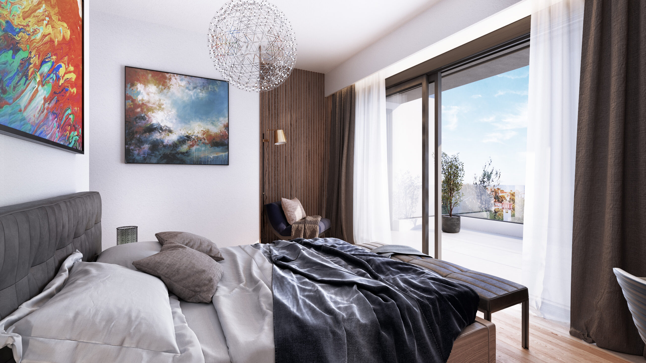 bedroom painting colorful view