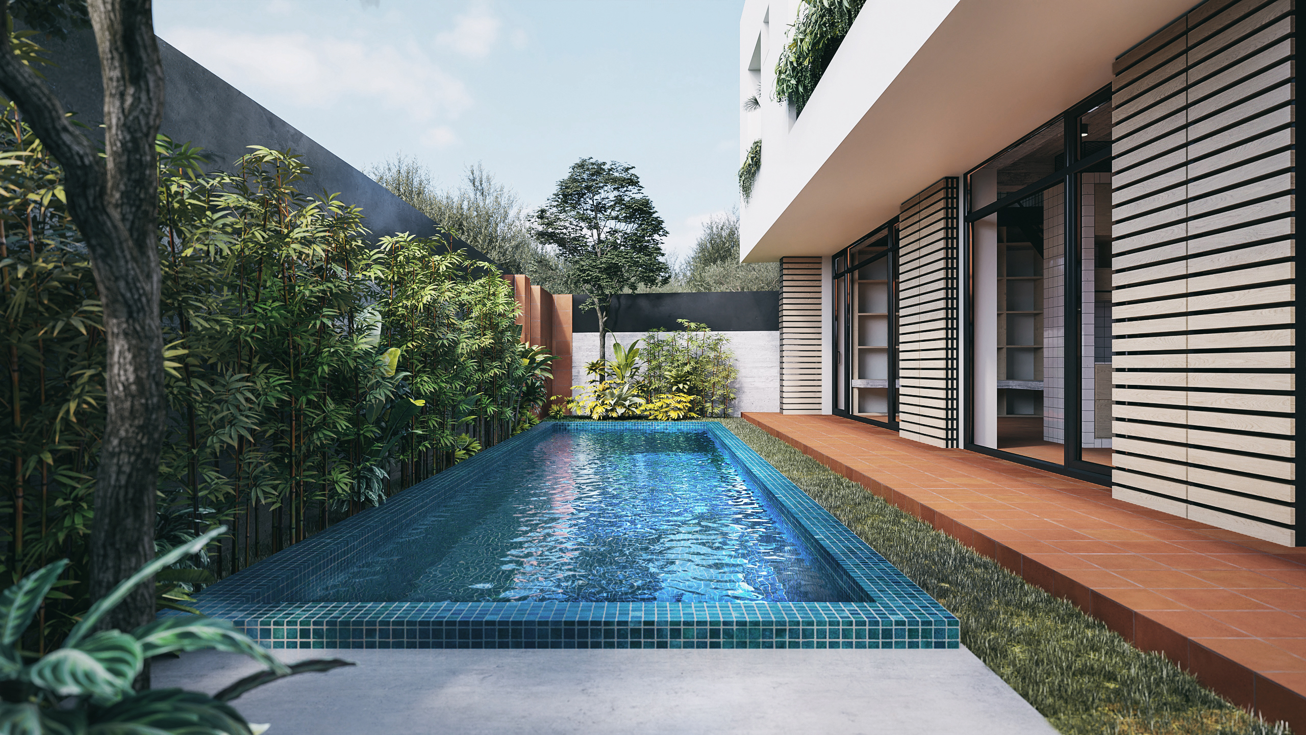 residence in patras pool garden modern architectural visulization
