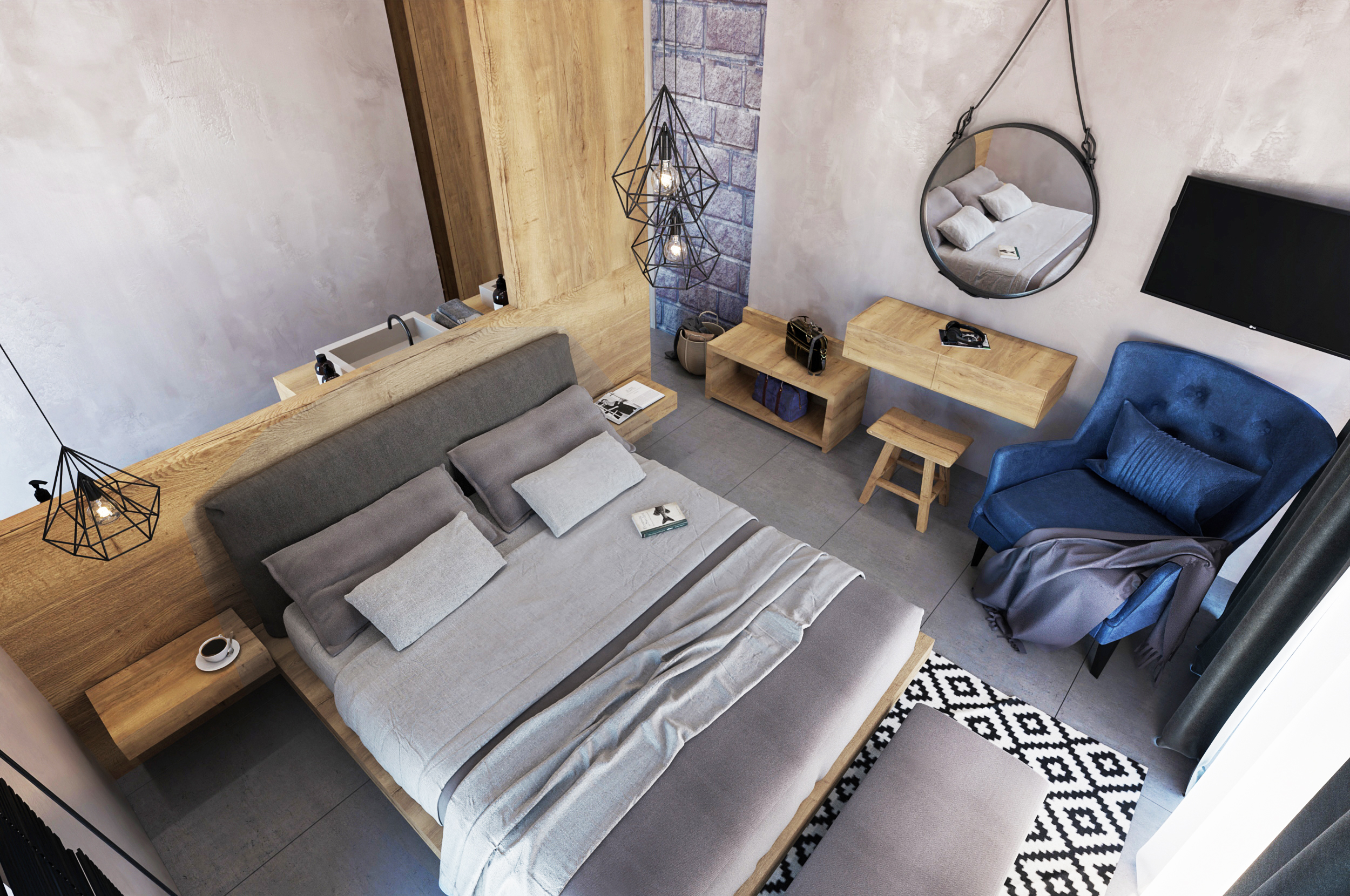 bedroom design blue armchair color pop