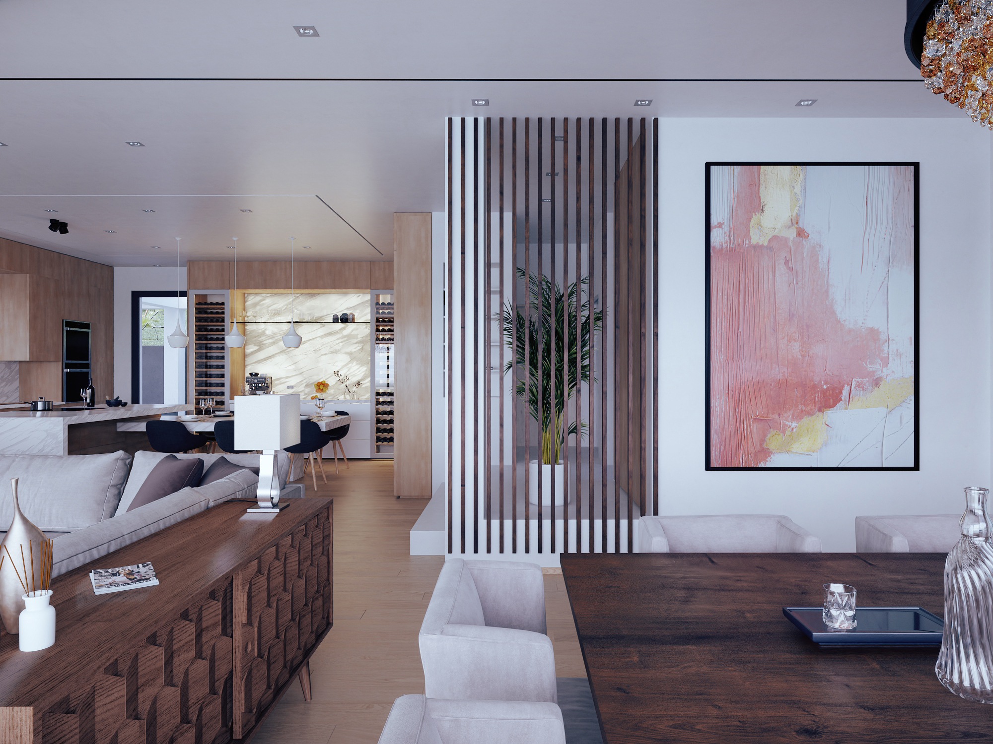 residence in penteli calm interior design wood warmth architectural visualization