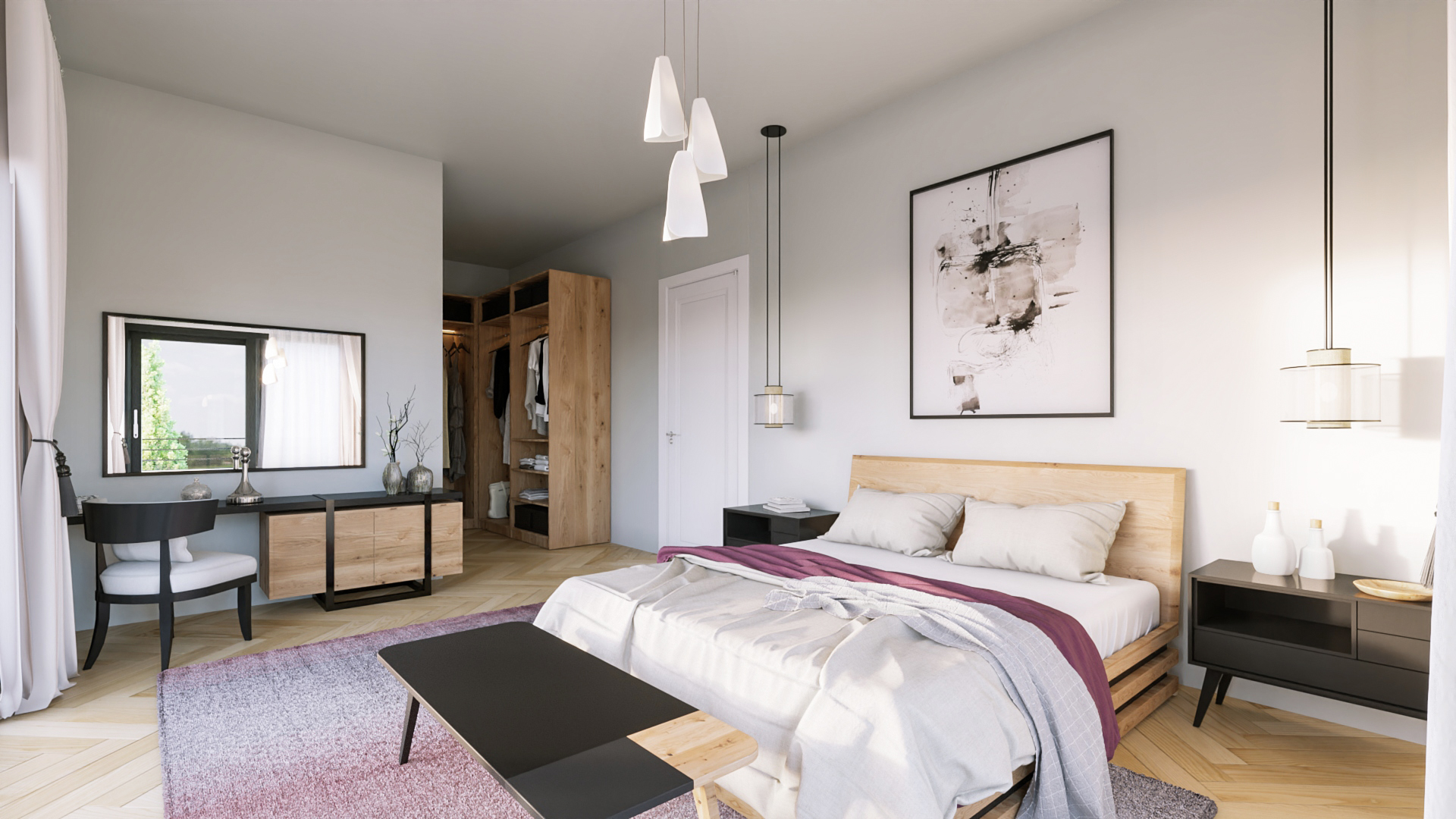 bedroom residence interior design wood floor