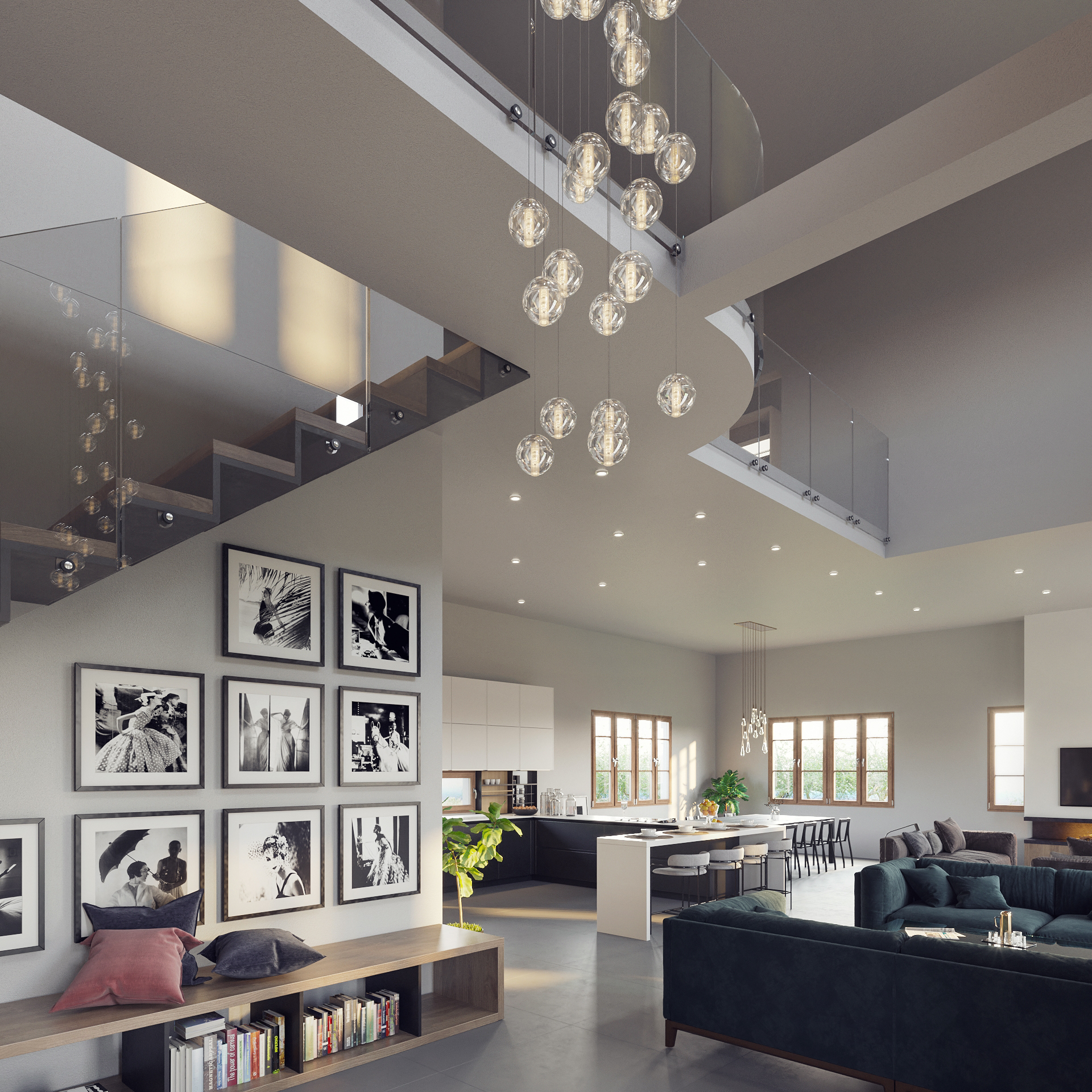 high ceiling interior design modern painting stairs