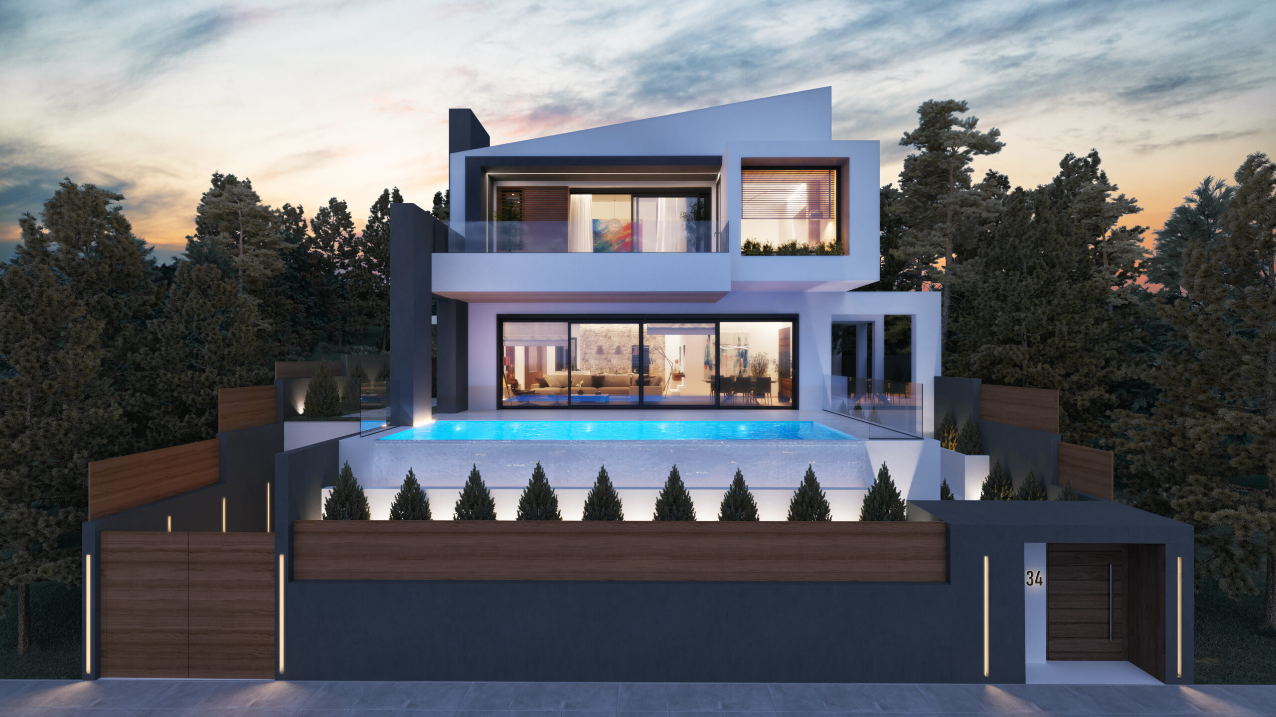penteli residence infinity pool night pine trees