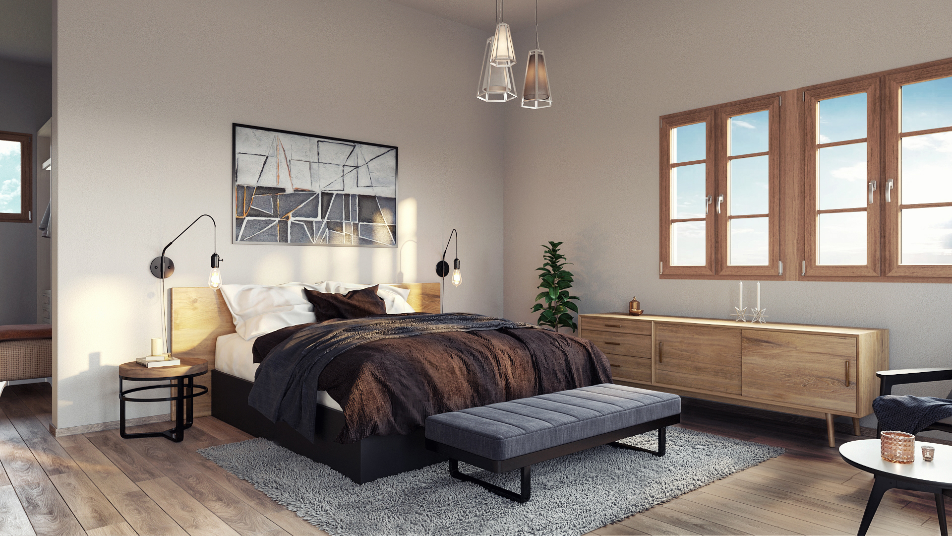 bedroom design minimal wood floor modern