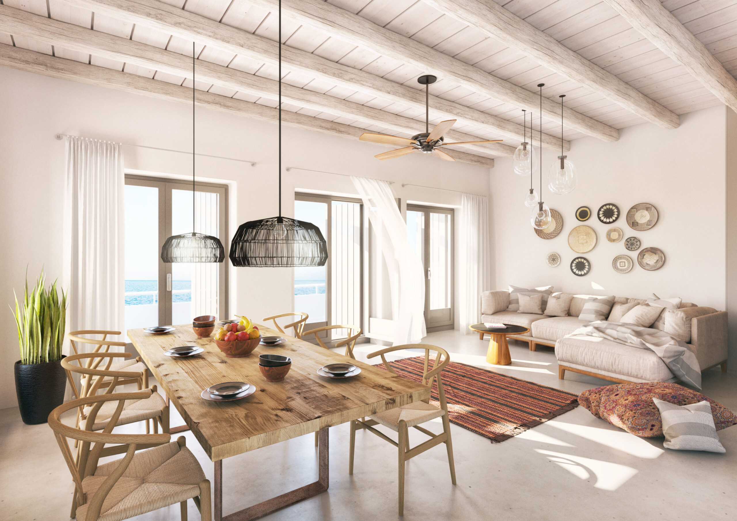 villa in mykonos red hue apartment airy curtains
