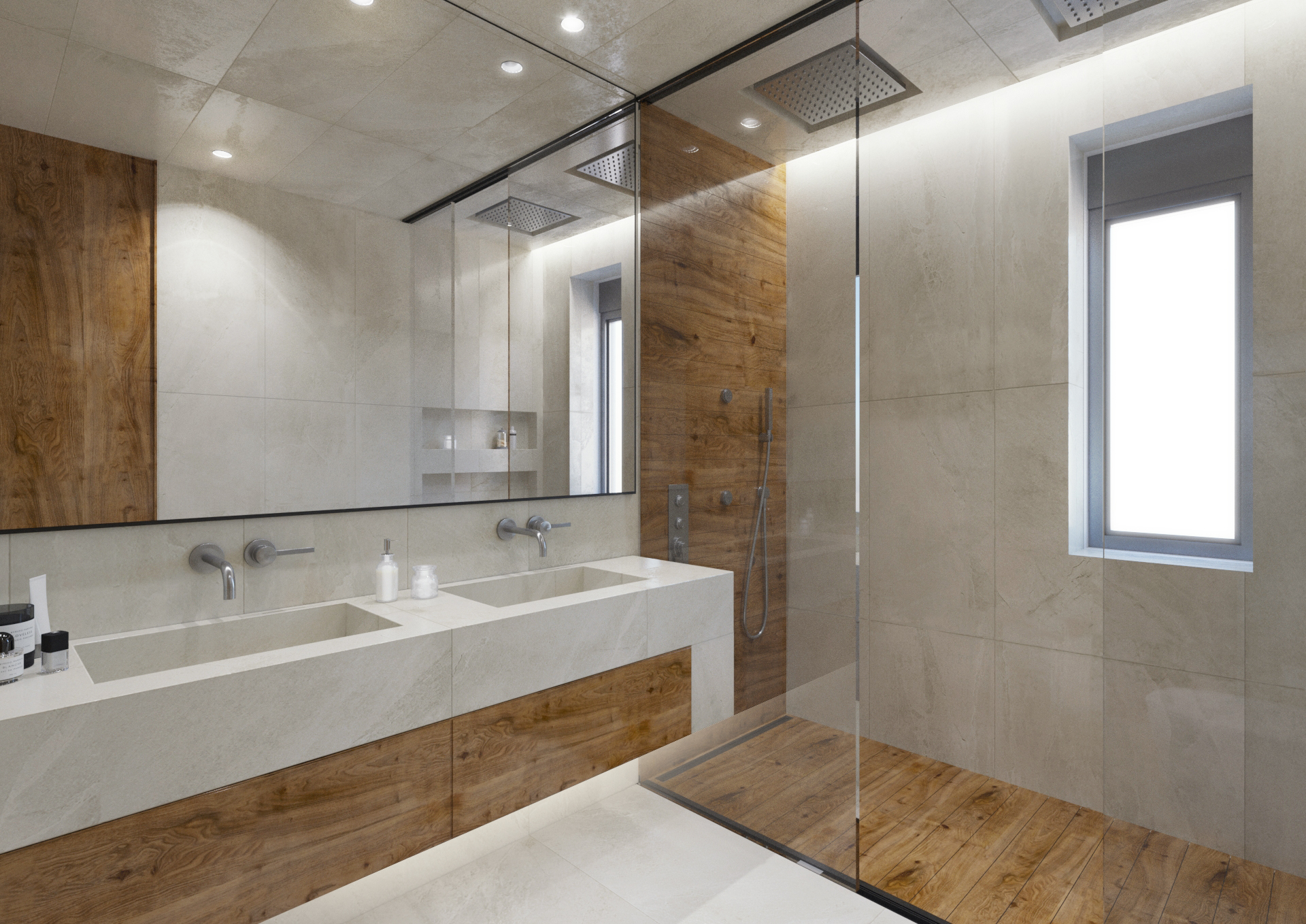 bathroom marble wood peristeri building athens architectural visualization