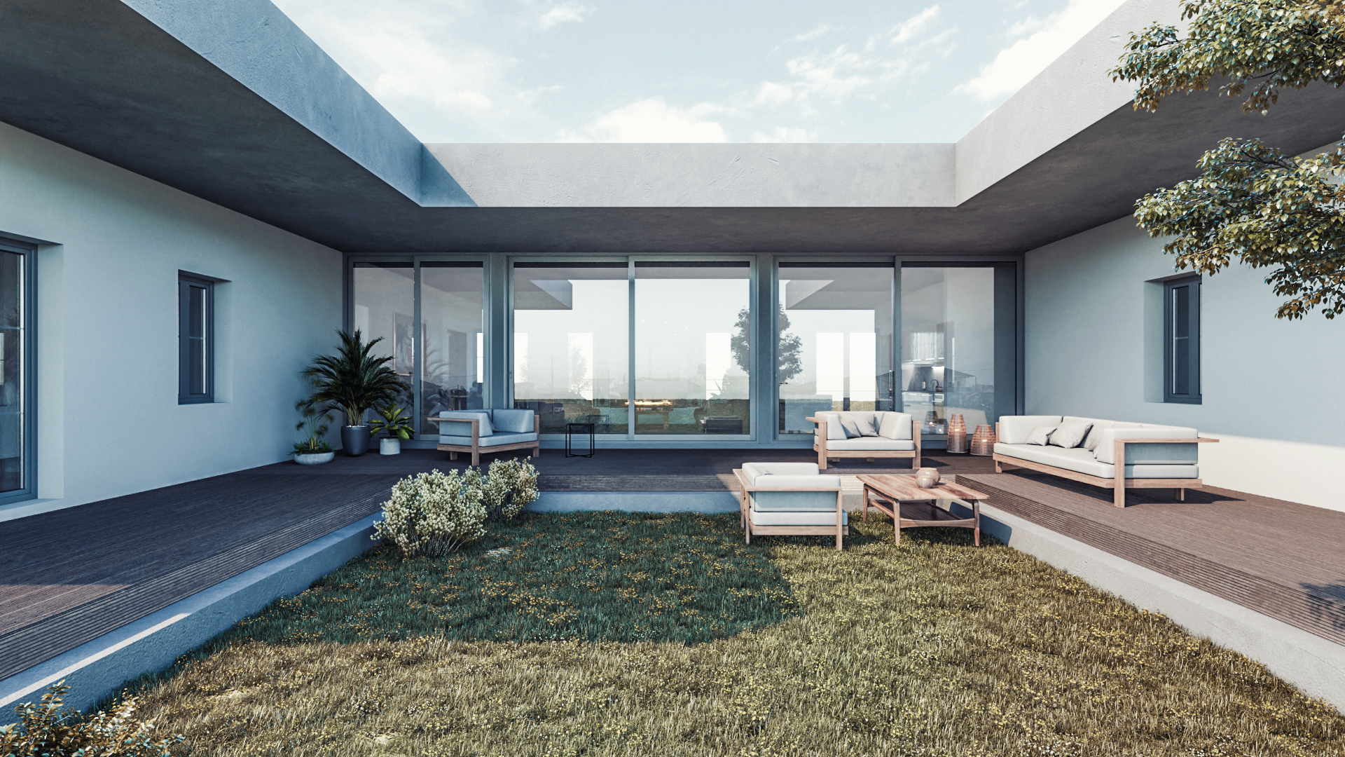 house front yard view exterior furniture suny