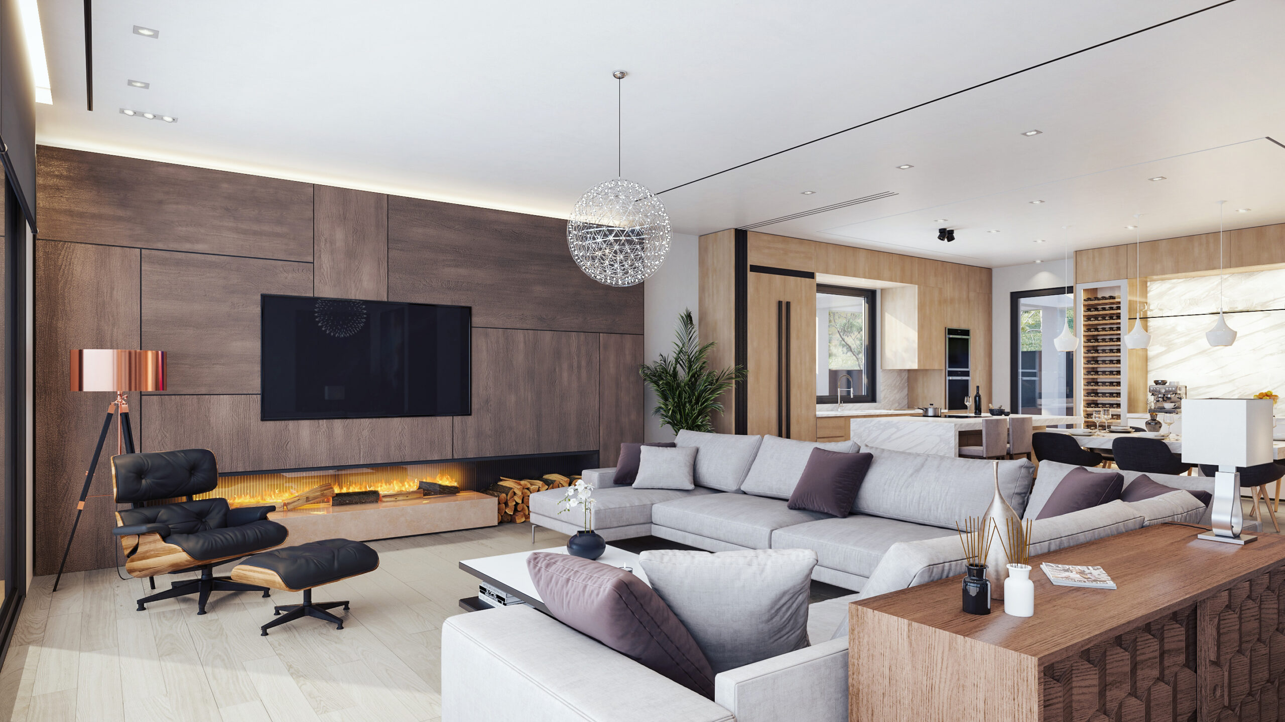residence in penteli interior design cosy fireplace architectural visualization
