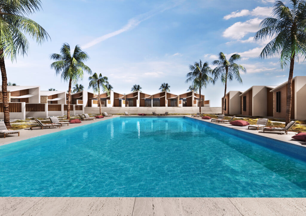 hotel in rhodes pool view palm trees sunny