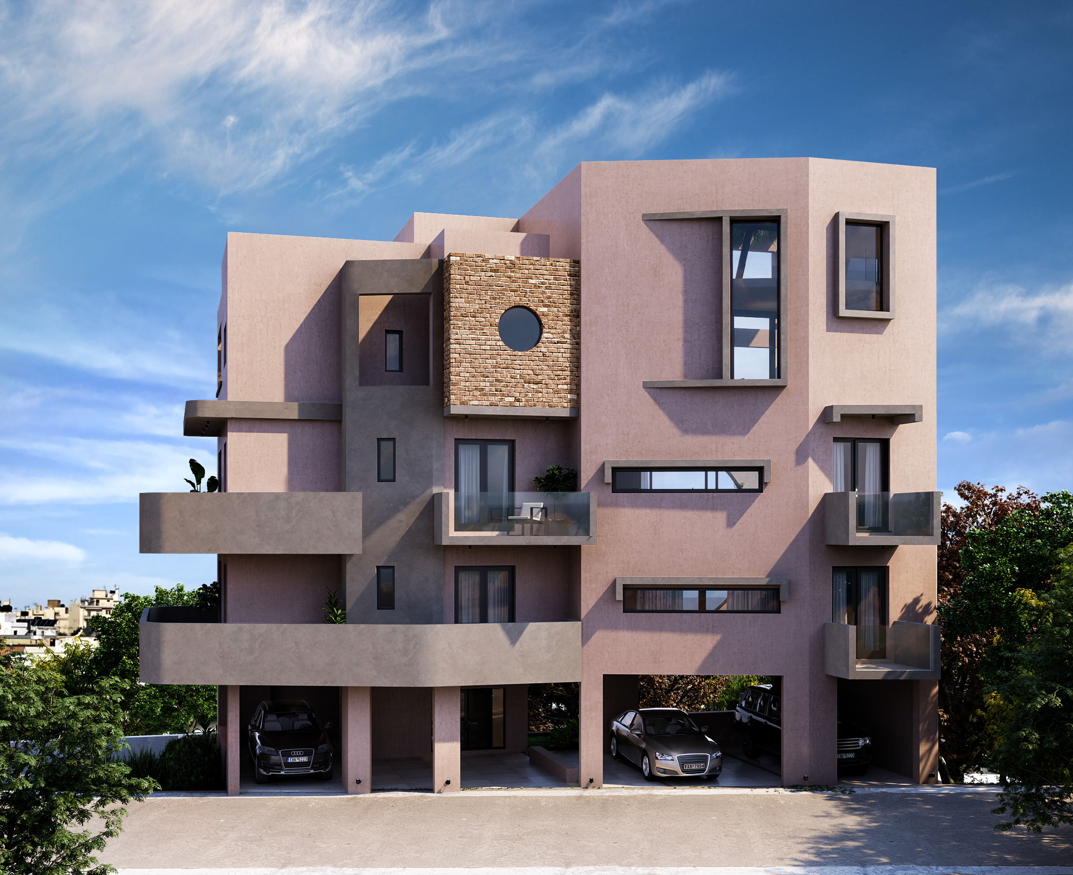 block of flats heraklion crete sunny day architectural visualization