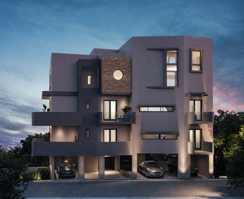 block of flats heraklion crete night lighting architectural visualization