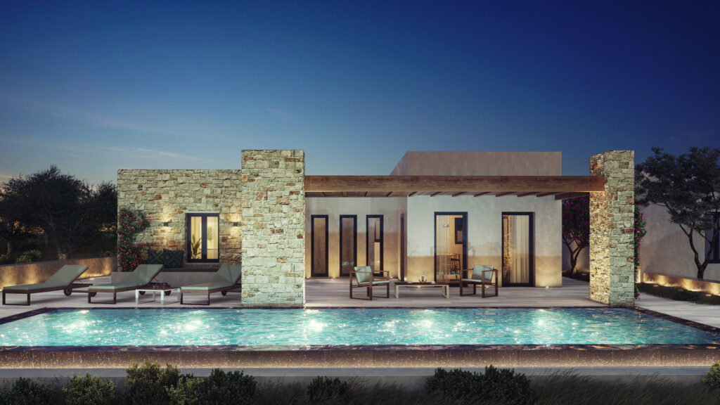 villa in skyros night view pool idyllic