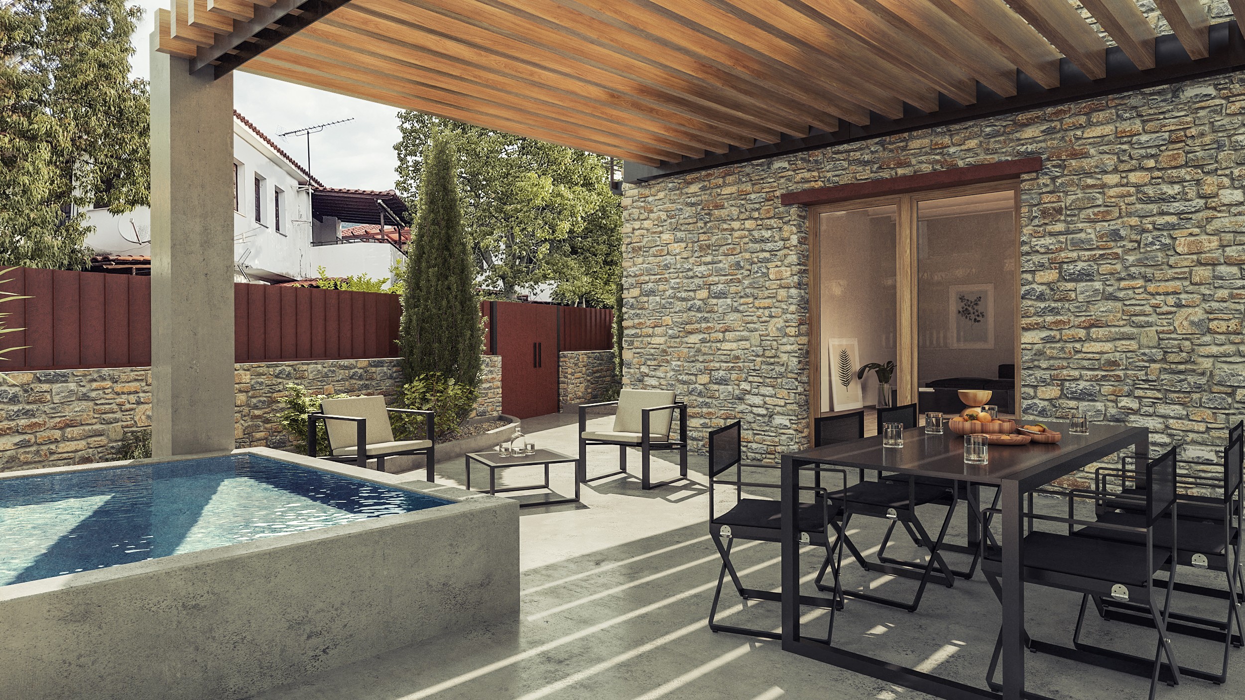 villa in pelion pool metal black furniture