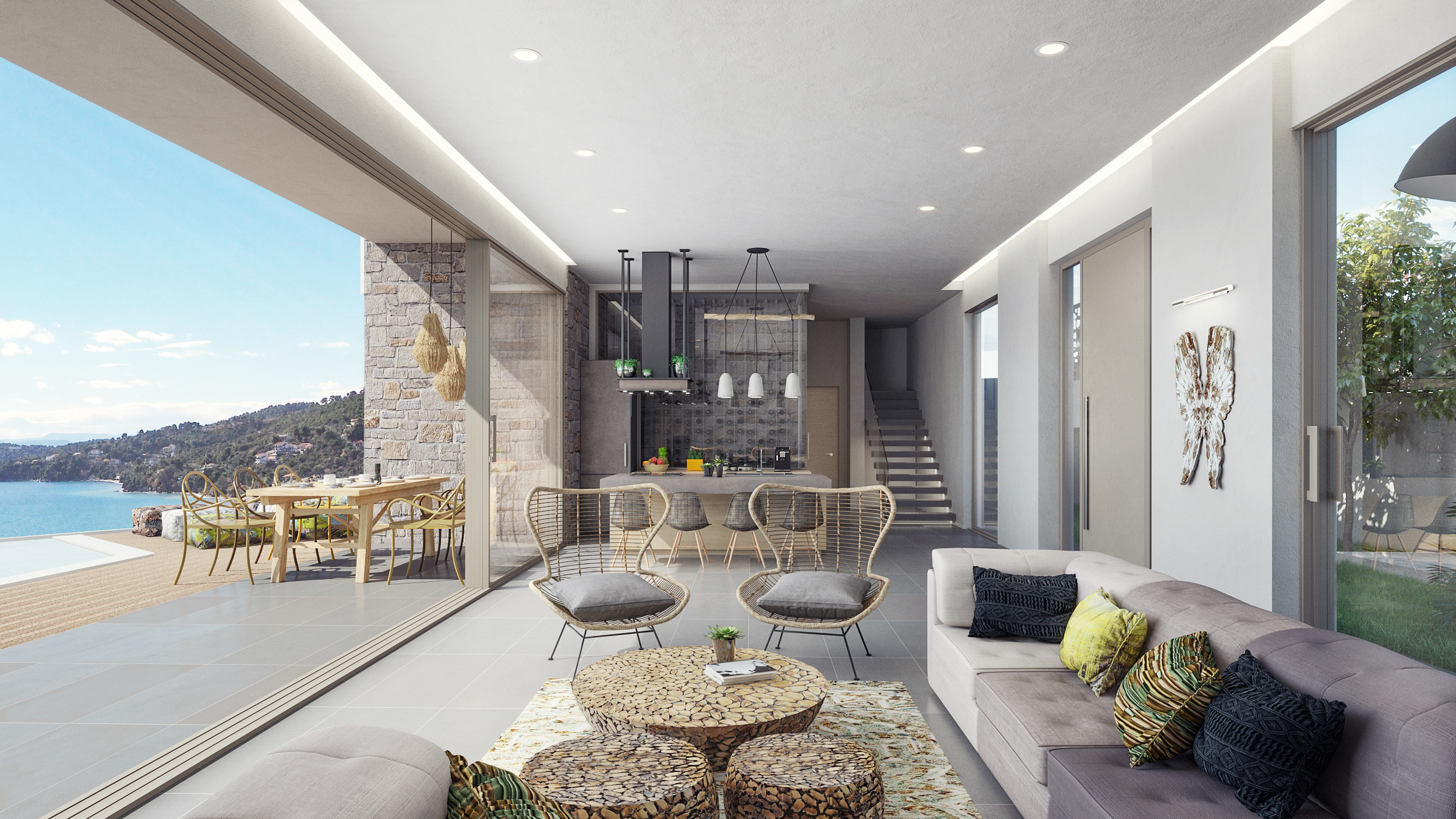 skiathos villa kare furniture boho chic design architectural visualization