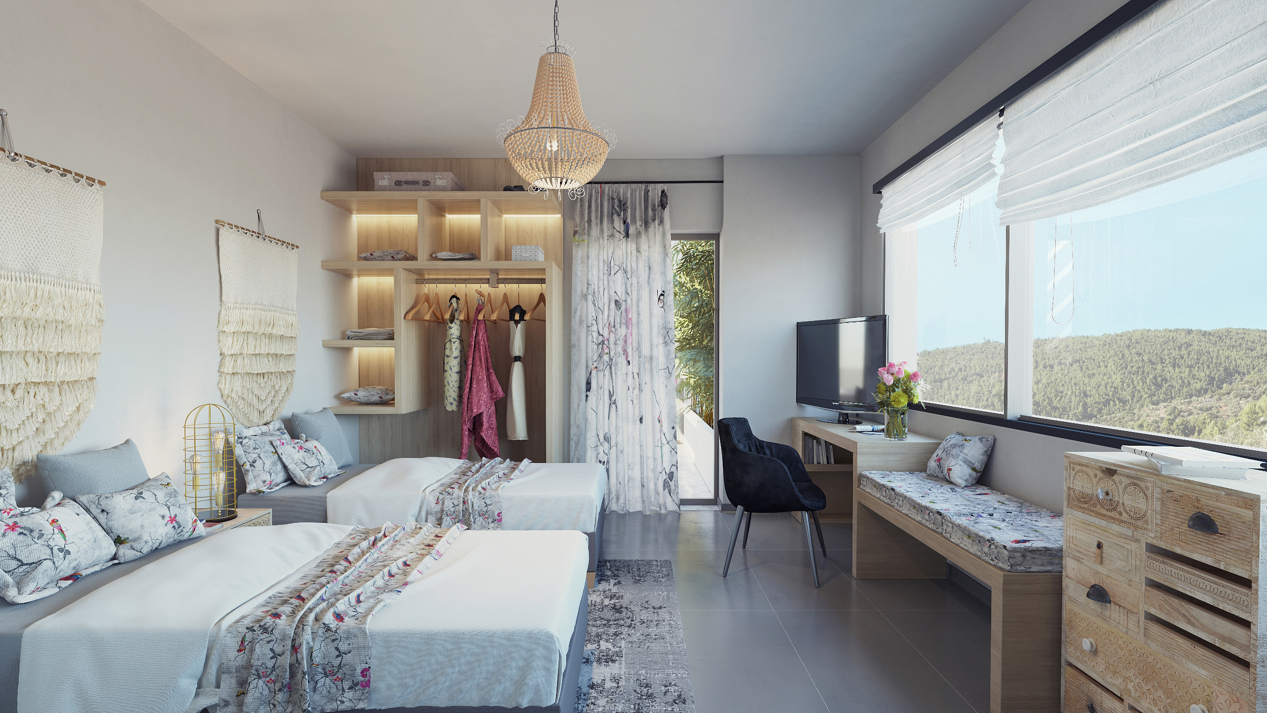 skiathos villa boho chic design architectural visualization