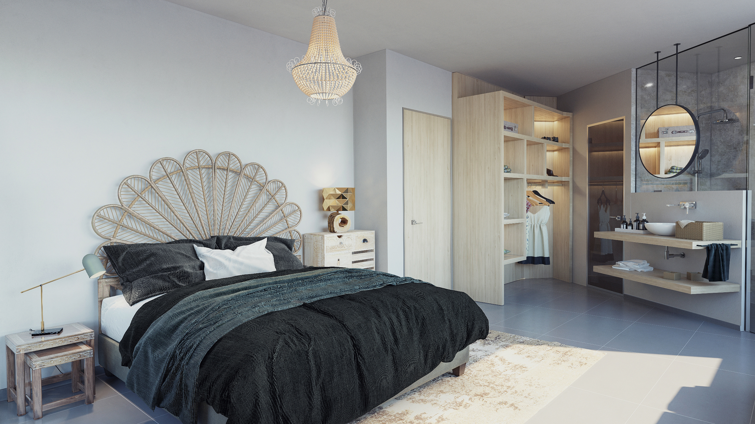 skiathos villa boho chic design architectural visualization