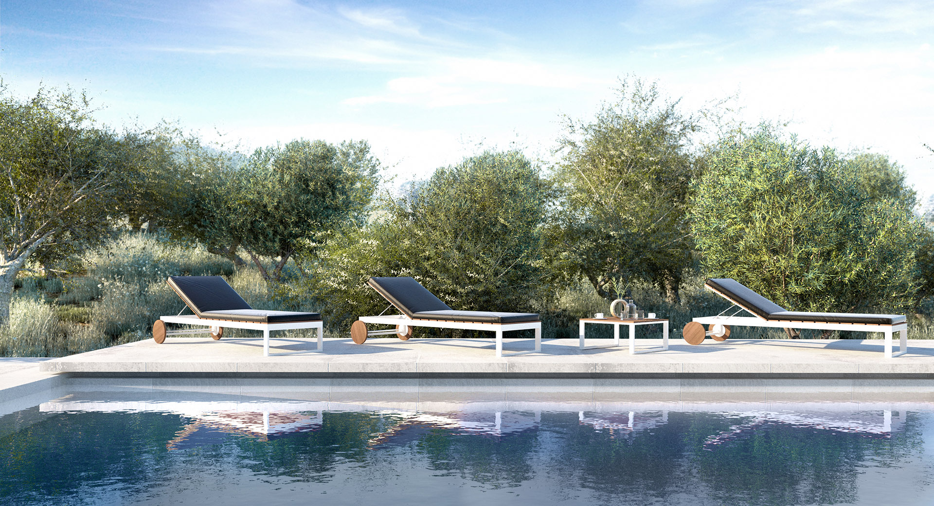 poolside emvy sunbed olive tree field