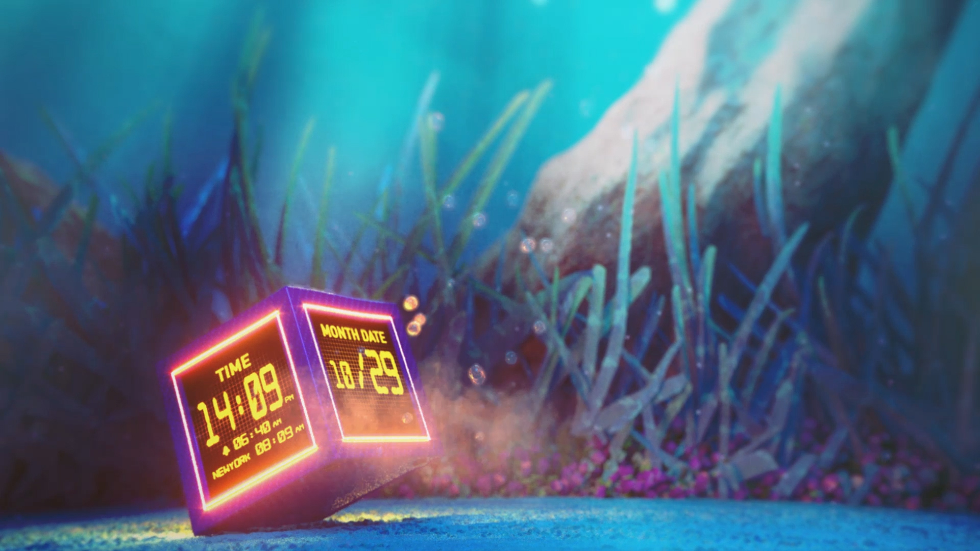 cube still image underwater animation