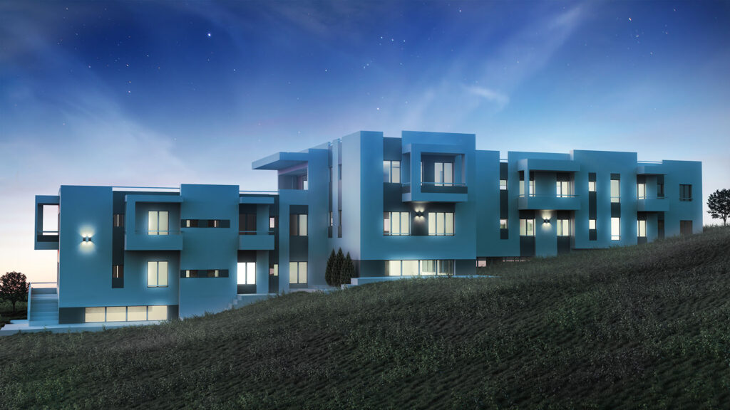 starry night building grass atmospheric